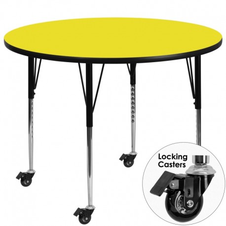 MFO Mobile 42'' Round Activity Table with 1.25'' Thick High Pressure Yellow Laminate Top and Standard Height Adjustable Legs