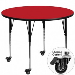 MFO Mobile 42'' Round Activity Table with 1.25'' Thick High Pressure Red Laminate Top and Standard Height Adjustable Legs