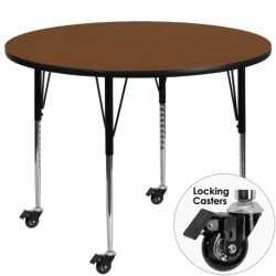 MFO Mobile 42'' Round Activity Table with 1.25'' Thick High Pressure Oak Laminate Top and Standard Height Adjustable Legs