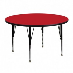 MFO 48'' Round Activity Table with 1.25'' Thick High Pressure Red Laminate Top and Height Adjustable Pre-School Legs