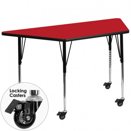 MFO Mobile 24''W x 48''L Trapezoid Activity Table with 1.25'' Thick H.P. Red Laminate Top and Standard Height Adjustable Legs