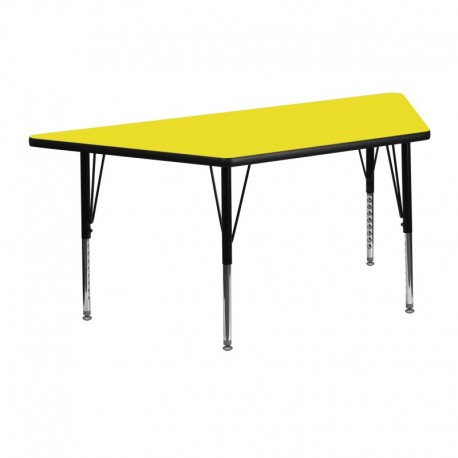 MFO 24''W x 48''L Trapezoid Activity Table with 1.25'' Thick H.P. Yellow Laminate Top and Height Adjustable Pre-School Legs