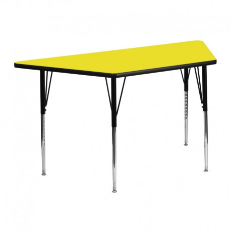 MFO 24''W x 48''L Trapezoid Activity Table with 1.25'' Thick H.P. Yellow Laminate Top and Standard Height Adjustable Legs
