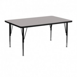 MFO 24''W x 48''L Rectangular Activity Table with 1.25'' Thick H.P. Grey Laminate Top and Height Adjustable Pre-School Legs