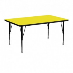 MFO 24''W x 48''L Rectangular Activity Table with 1.25'' Thick H.P. Yellow Laminate Top and Height Adjustable Pre-School Legs