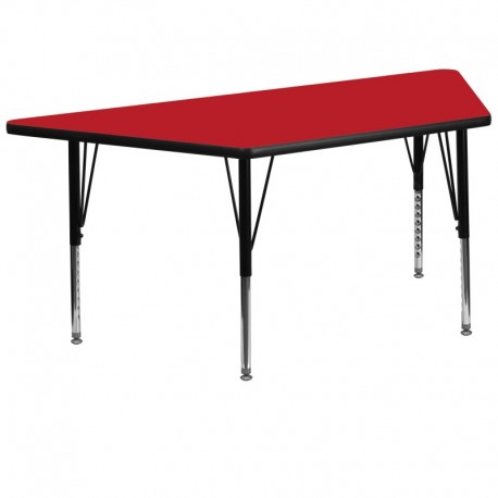 MFO 30''W x 60''L Trapezoid Activity Table with 1.25'' Thick H.P. Red Laminate Top and Height Adjustable Pre-School Legs