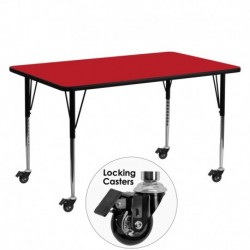 MFO Mobile 24''W x 60''L Rectangular Activity Table with 1.25'' Thick H.P. Red Laminate Top and Standard Height Adjustable Legs