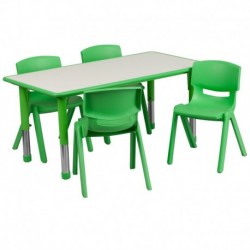 MFO 23.625''W x 47.25''L Adjustable Rectangular Green Plastic Activity Table Set with 4 School Stack Chairs