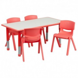 MFO 23.625''W x 47.25''L Adjustable Rectangular Red Plastic Activity Table Set with 4 School Stack Chairs