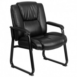 MFO 500 lb. Capacity Big & Tall Black Leather Executive Side Chair with Sled Base
