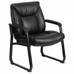 MFO 500 lb. Capacity Big & Tall Black Leather Executive Side Chair with Sled Base