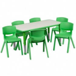 MFO 23.625''W x 47.25''L Adjustable Rectangular Green Plastic Activity Table Set with 6 School Stack Chairs