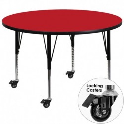 MFO Mobile 42'' Round Activity Table with 1.25'' Thick High Pressure Red Laminate Top and Height Adjustable Pre-School Legs