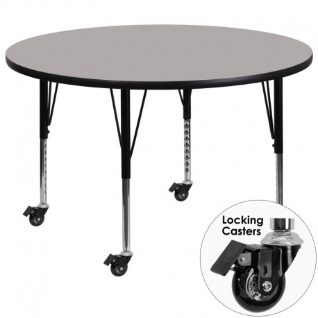 MFO Mobile 42'' Round Activity Table with 1.25'' Thick High Pressure Grey Laminate Top and Height Adjustable Pre-School Legs