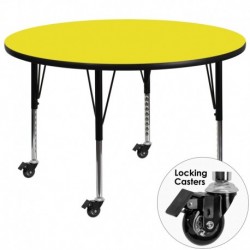 MFO Mobile 42'' Round Activity Table with 1.25'' Thick High Pressure Yellow Laminate Top and Height Adjustable Pre-School Legs