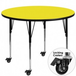 MFO Mobile 48'' Round Activity Table with 1.25'' Thick High Pressure Yellow Laminate Top and Standard Height Adjustable Legs