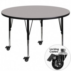 MFO Mobile 48'' Round Activity Table with 1.25'' Thick High Pressure Grey Laminate Top and Height Adjustable Pre-School Legs