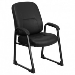 MFO 400 lb. Capacity Big & Tall Black Leather Executive Side Chair with Sled Base