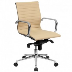 MFO Mid-Back Tan Ribbed Upholstered Leather Conference Chair