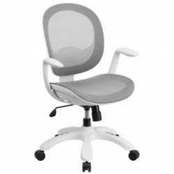 MFO Mid-Back White Mesh Chair with Seat Slider and Ratchet Back