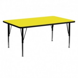 MFO 24''W x 60''L Rectangular Activity Table with 1.25'' Thick High Pressure Yellow Laminate Top and Height Adj. Pre-School Legs