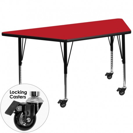 MFO Mobile 24''W x 48''L Trapezoid Activity Table with 1.25'' Thick H.P. Red Laminate Top and Height Adj. Pre-School Legs