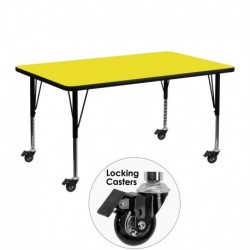 MFO Mobile 24''W x 48''L Rectangular Activity Table with 1.25'' Thick H.P. Yellow Laminate Top and Height Adj. Pre-School Legs