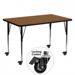 MFO Mobile 30''W x 60''L Rectangular Activity Table with 1.25'' Thick H.P. Oak Laminate Top and Standard Height Adj. Legs