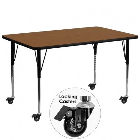 MFO Mobile 30''W x 72''L Rectangular Activity Table with 1.25'' Thick H.P. Oak Laminate Top and Standard Height Adj. Legs