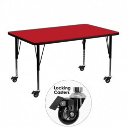 MFO Mobile 30''W x 48''L Rectangular Activity Table with 1.25'' Thick H.P. Red Laminate Top and Height Adj. Pre-School Legs