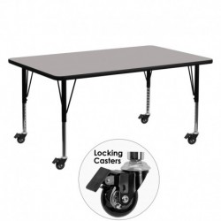 MFO Mobile 24''W x 60''L Rectangular Activity Table with 1.25'' Thick H.P. Grey Laminate Top and Height Adj. Pre-School Legs