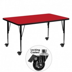 MFO Mobile 30''W x 60''L Rectangular Activity Table with 1.25'' Thick H.P. Red Laminate Top and Height Adj. Pre-School Legs
