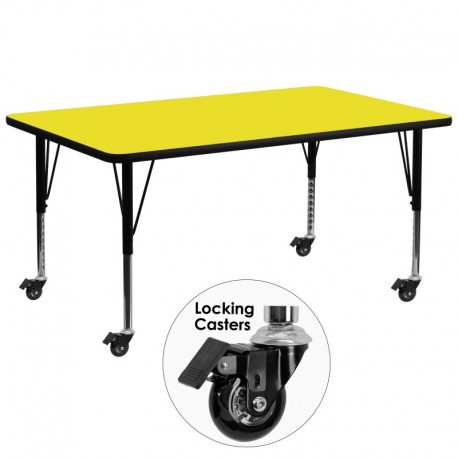 MFO Mobile 30''W x 72''L Rectangular Activity Table with 1.25'' Thick H.P. Yellow Laminate Top and Height Adj. Pre-School Legs