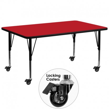 MFO Mobile 30''W x 72''L Rectangular Activity Table with 1.25'' Thick H.P. Red Laminate Top and Height Adj. Pre-School Legs