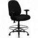 MFO 400 lb. Capacity Big & Tall Black Fabric Drafting Stool with Arms and Extra WIDE Seat