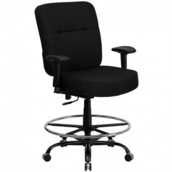 MFO 400 lb. Capacity Big & Tall Black Fabric Drafting Stool with Arms and Extra WIDE Seat