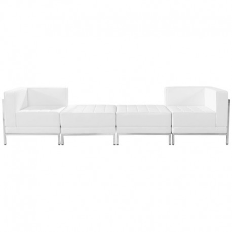 MFO Immaculate Collection White Leather 4 Piece Chair & Ottoman Set
