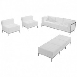 MFO Immaculate Collection White Leather Sofa, Chair & Ottoman Set