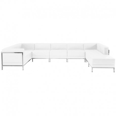 MFO Immaculate Collection White Leather U-Shape Sectional Configuration, 7 Pieces