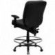 MFO 400 lb. Capacity Big & Tall Black Leather Drafting Stool with Arms and Extra WIDE Seat