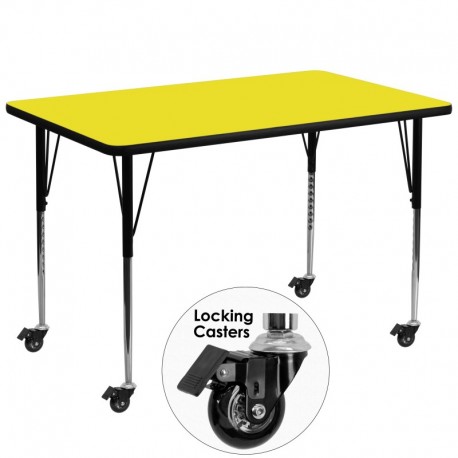 MFO Mobile 36''W x 72''L Rectangular Activity Table with 1.25'' Thick H.P. Yellow Laminate Top and Standard Height Adj. Legs