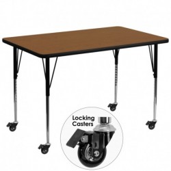 MFO Mobile 36''W x 72''L Rectangular Activity Table with 1.25'' Thick H.P. Oak Laminate Top and Standard Height Adj. Legs