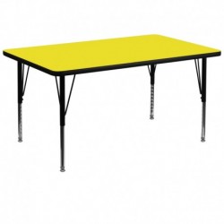 MFO 36''W x 72''L Rectangular Activity Table with 1.25'' Thick H.P. Yellow Laminate Top and Height Adj. Pre-School Legs