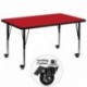 MFO Mobile 36''W x 72''L Rectangular Activity Table with 1.25'' Thick H.P. Red Laminate Top and Height Adj. Pre-School Legs