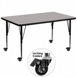 MFO Mobile 36''W x 72''L Rectangular Activity Table with 1.25'' Thick H.P. Grey Laminate Top and Height Adj. Pre-School Legs