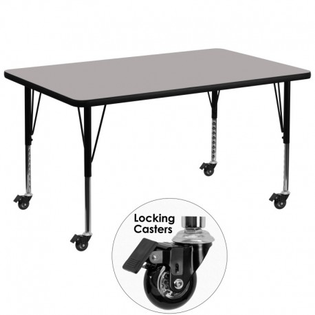 MFO Mobile 36''W x 72''L Rectangular Activity Table with 1.25'' Thick H.P. Grey Laminate Top and Height Adj. Pre-School Legs