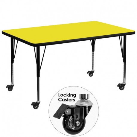 MFO Mobile 36''W x 72''L Rectangular Activity Table with 1.25'' Thick H.P. Yellow Laminate Top and Height Adj. Pre-School Legs