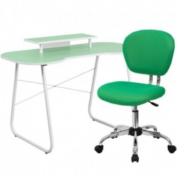 MFO Green Computer Desk with Monitor Platform and Mesh Chair