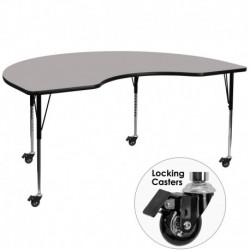 MFO Mobile 48''W x 96''L Kidney Shaped Activity Table with 1.25'' Thick H.P. Grey Laminate Top and Standard Height Adj. Legs