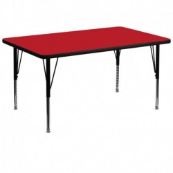 MFO 36''W x 72''L Rectangular Activity Table with 1.25'' Thick H.P. Red Laminate Top and Height Adj. Pre-School Legs